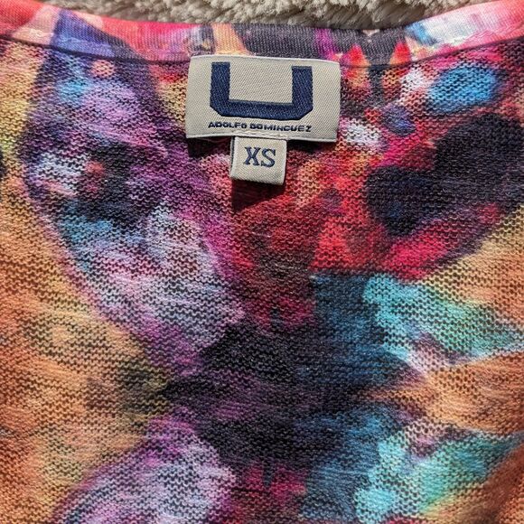 ADOLFO DONIMGUEZ Knit Watercolor Floral Ruffled/Pleated Mini Dress, Sz. XS/S - Picture 3 of 6